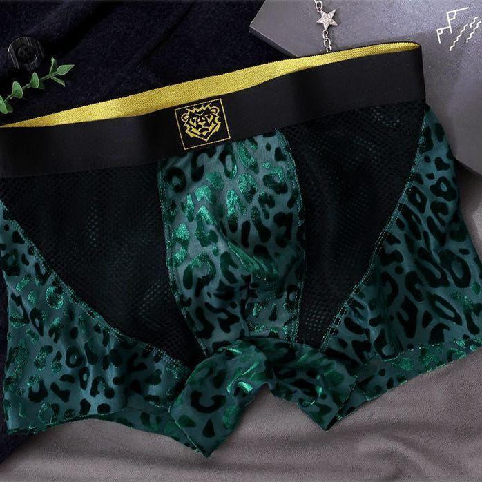 Mesh patchwork jacquard leopard print breathable boxer briefs
