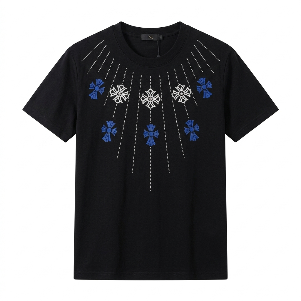 Men's Radiant Cross Rhinestone Embroidery T-Shirt