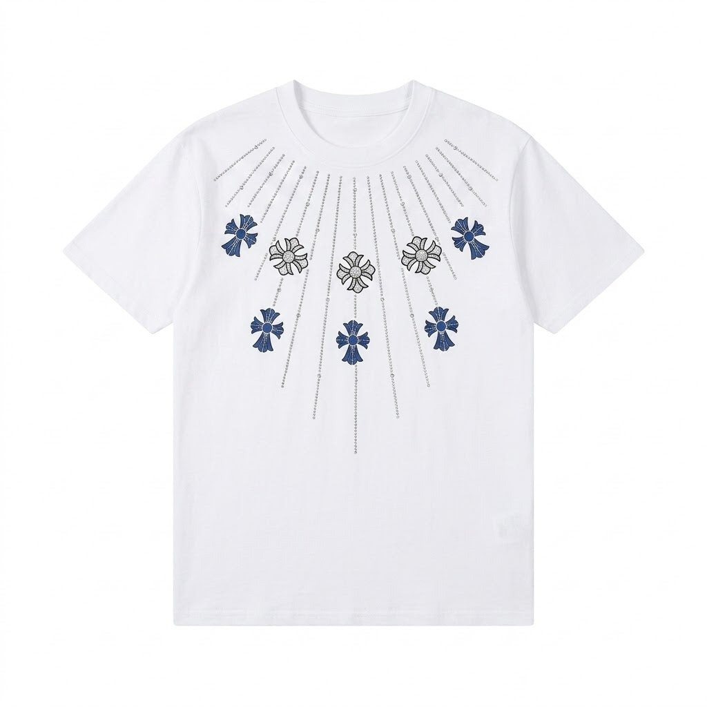Men's Radiant Cross Rhinestone Embroidery T-Shirt