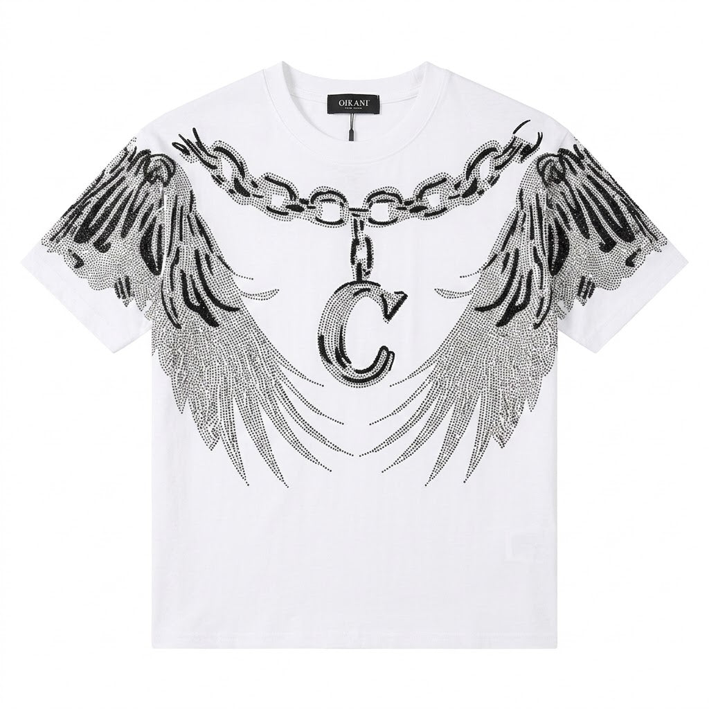 Men's Rhinestone Wings Chain Graphic Crew Neck T-Shirt