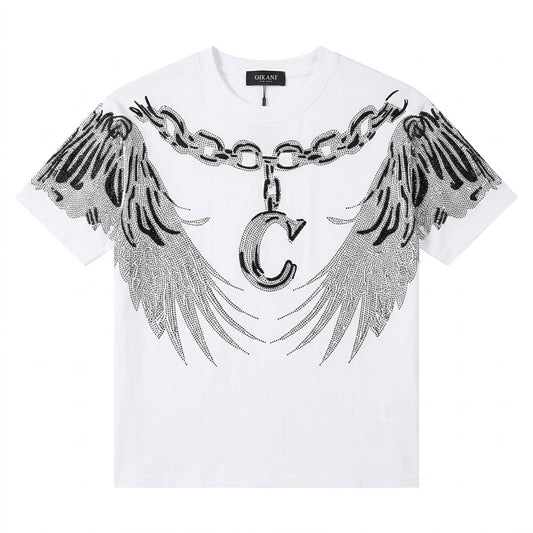 Men's Rhinestone Wings Chain Graphic Crew Neck T-Shirt