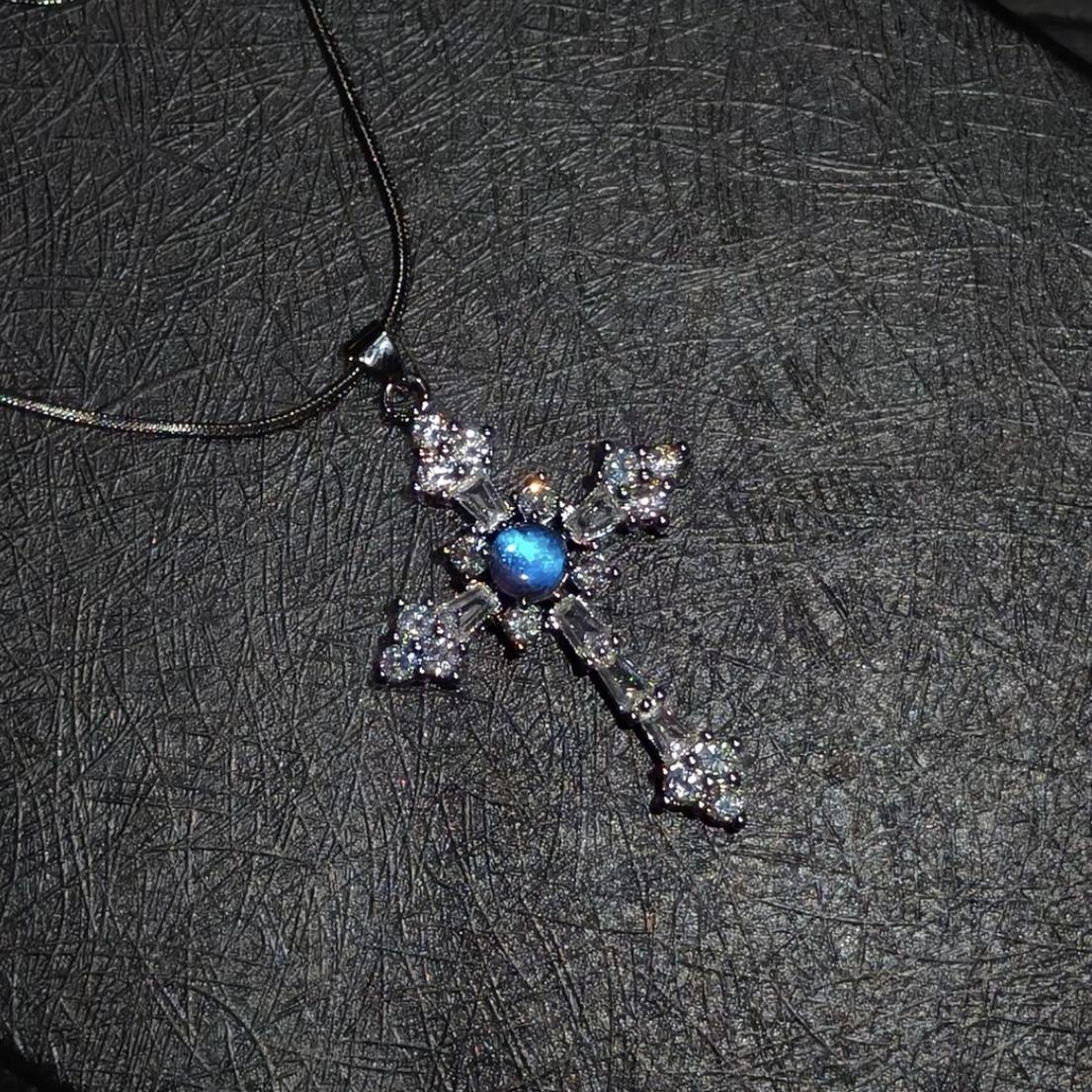Blue Heart Cross Pendant