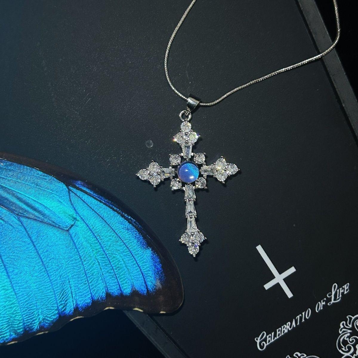 Blue Heart Cross Pendant