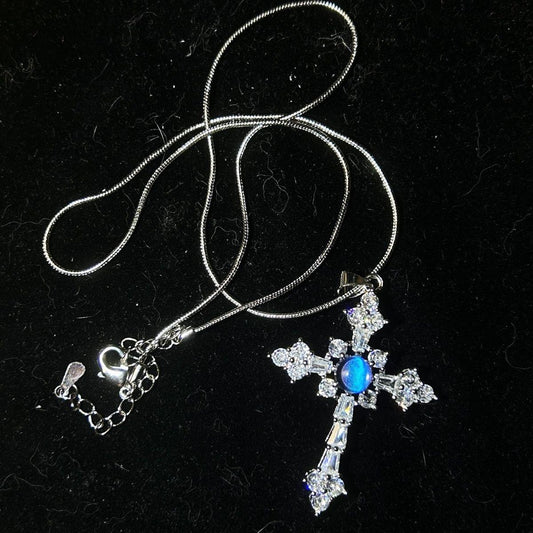 Blue Heart Cross Pendant