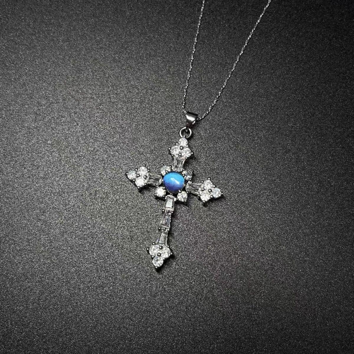 Blue Heart Cross Pendant