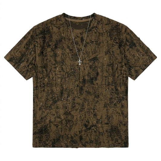 Trendy Rhinestone Ripped Short-Sleeved Top