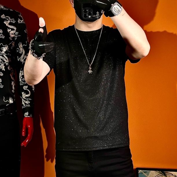 Black Shimmering Ice-silk T-shirt