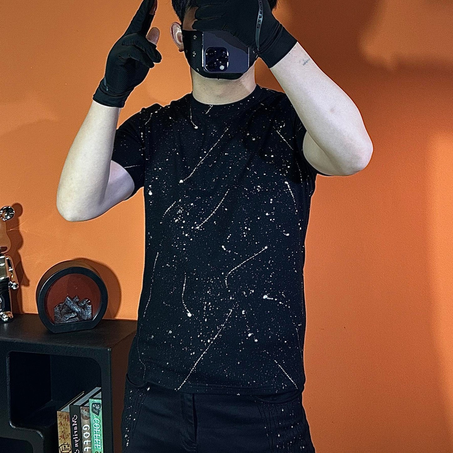 Light Luxury Old Glitter Black T-Shirt