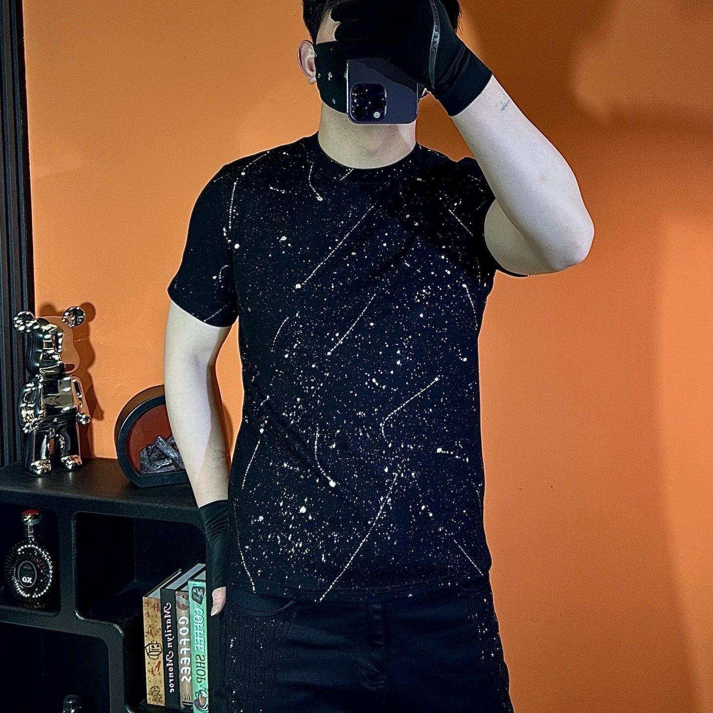 Light Luxury Old Glitter Black T-Shirt